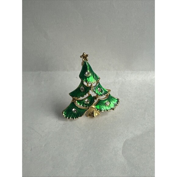 GREEN CHRISTMAS TREE CLEAR CRYSTAL BROOCH MADE IN CZECH BOHEMIAN - Picture 3 of 5